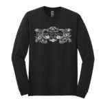 Black logo on front of tee